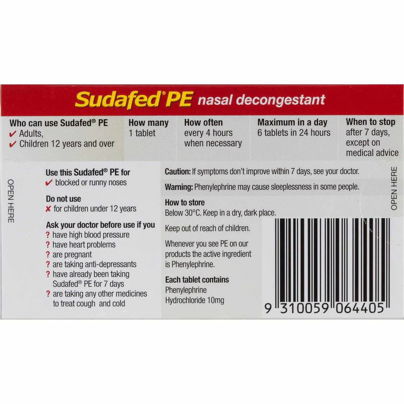 Sudafed PE Nasal Decongestant Tabs 48s